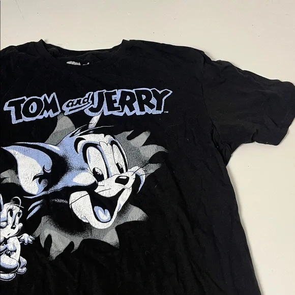 Tom & Jerry Large Short Sleeve Graphic Black Blue T Shirt - Picture 2 of 5